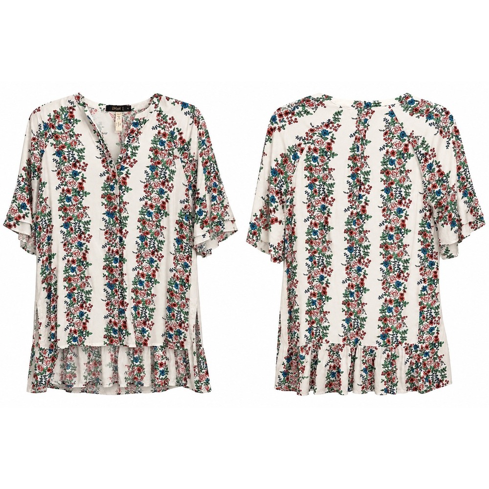 Matilda Jane Oversized Floral High Low Ruffle Hem Top Small Boho Cottagecore